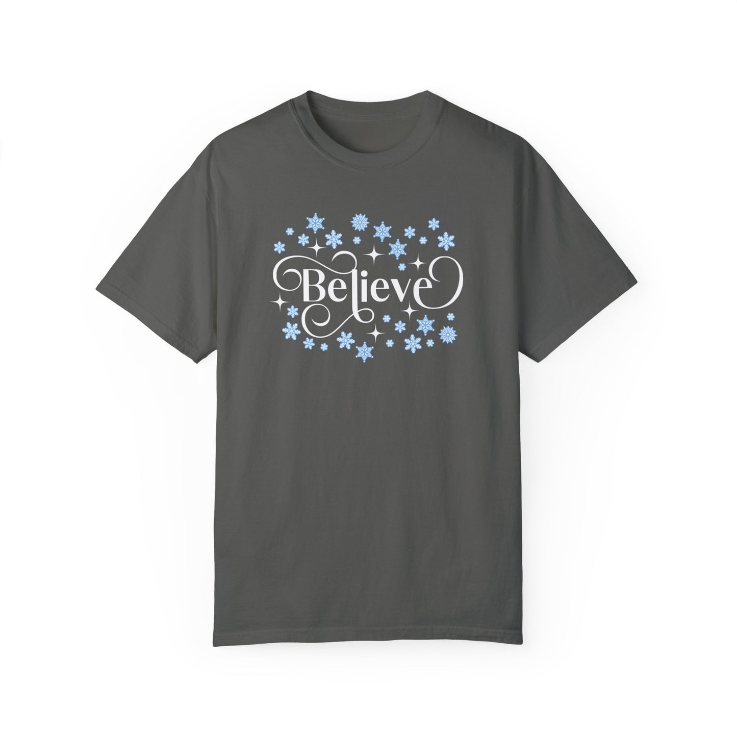 Comfort Colors Shirt, Believe Christmas Shirt, Christmas Party Tee, Christmas Family Shirt, Believe Shirt, Holiday Gift, Women Christmas Tee