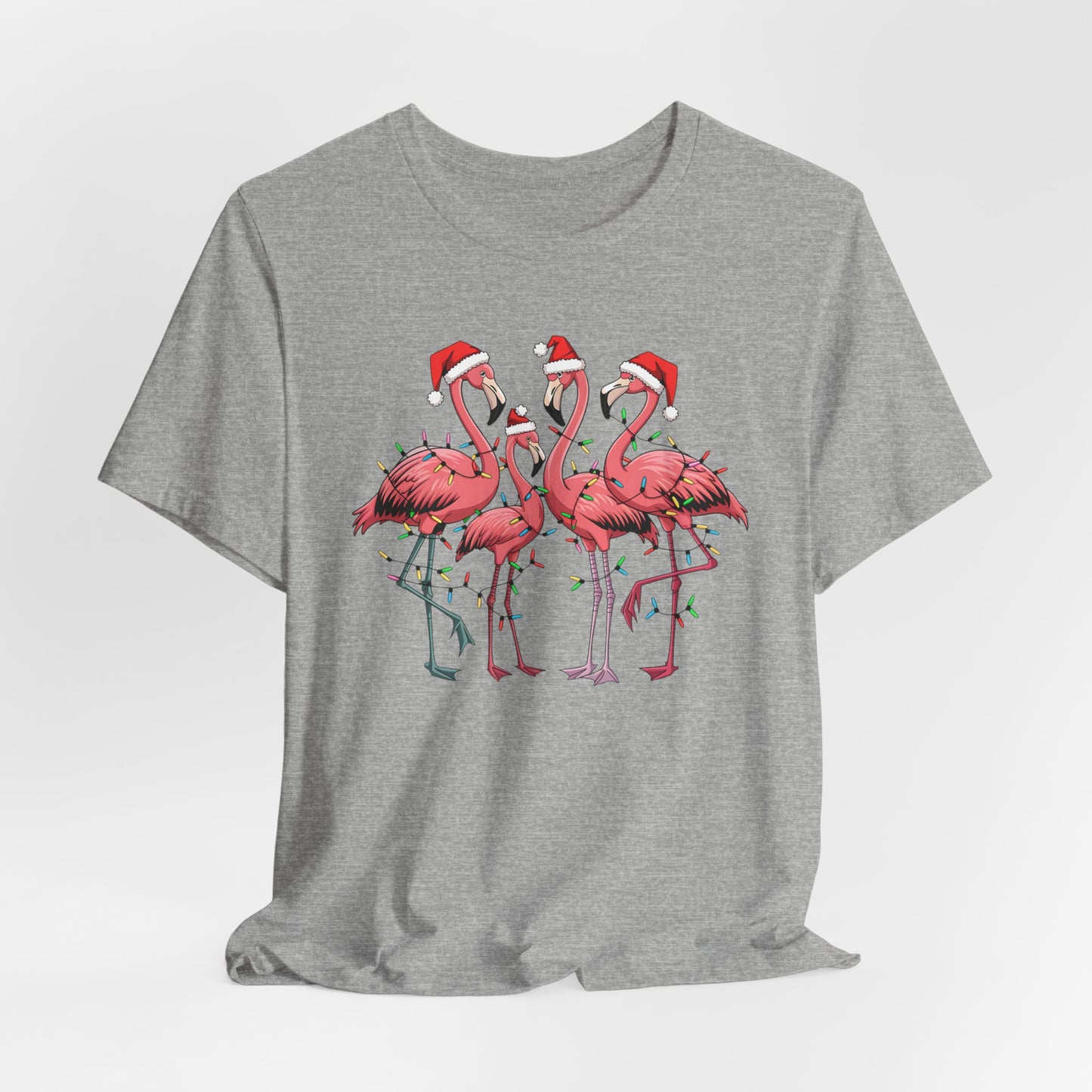 Christmas Flamingo Lights Shirt, Funny Christmas Unisex Shirt, Xmas Animal Shirt, Holiday Shirt, Flamingo Shirt, Santa Hat Tee, Gift for