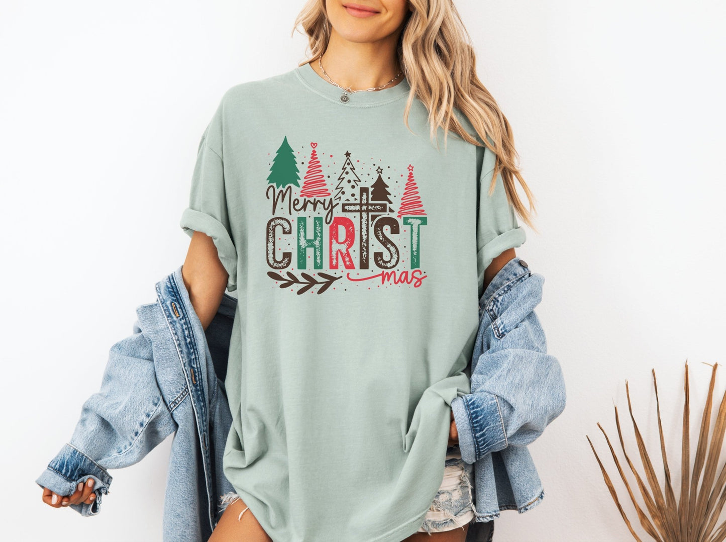 Merry Christmas Shirt, Christmas Cross Shirt, Women's Merry Shirt, Religious Holiday Shirt, Christmas Tree Shirt, Winter Shirt, Gift for Her