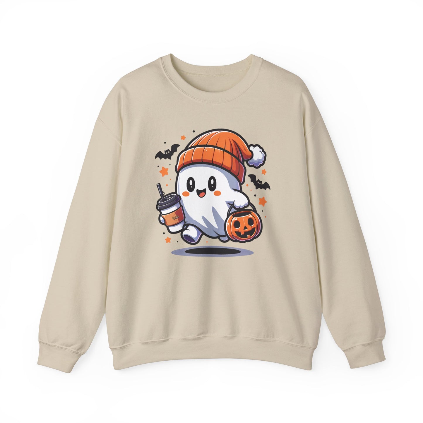 Ghost and Coffee Sweatshirt, Womens Ghost Sweatshirt, Spooky Pullover, Spooky Season, Cute Halloween Shirt, Comfy Fall Oversized Sweatshirt