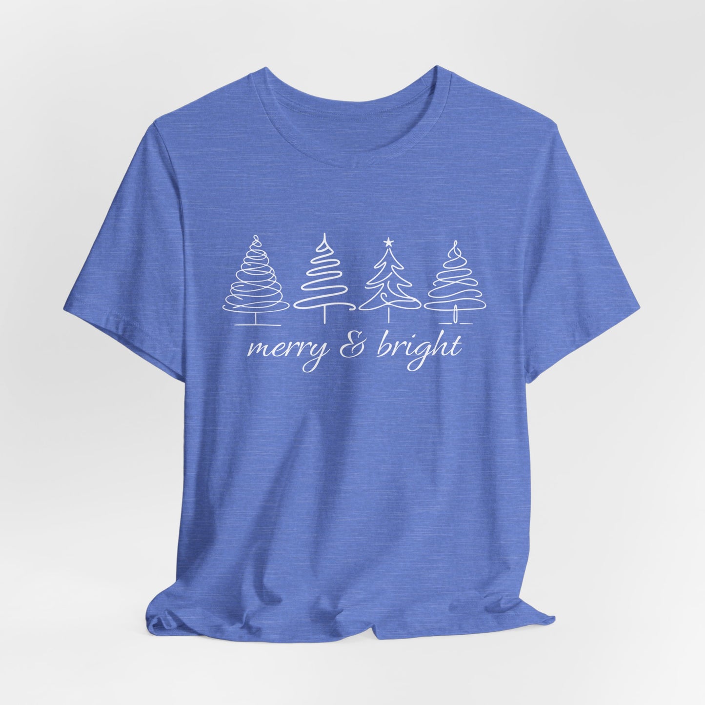 Merry & Bright Christmas Trees Shirt, Summer Christmas Shirt, Holiday Tree Tee, Unisex Festive Shirt, Bella Canvas 3001, Women Christmas Tee