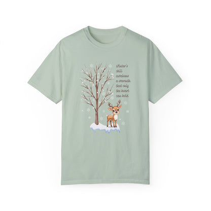 Deer Comfort Colors Unisex T-Shirt, Snow Tree T-Shirt, Winter Graphic T-Shirt, Christmas Shirts for Women, Inspirational Shirt, Holiday Gift