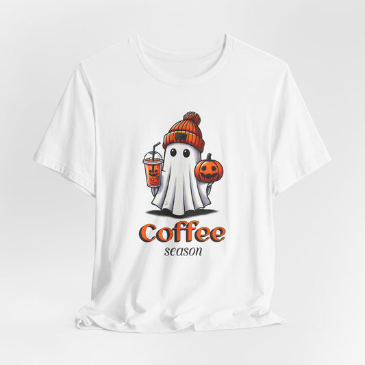 Coffee Season Halloween T-shirt, Ghost Halloween Tee, Spooky Ghost Shirt, Coffee Lovers Shirt, Cute Fall T-shirt, Halloween Gift For Her