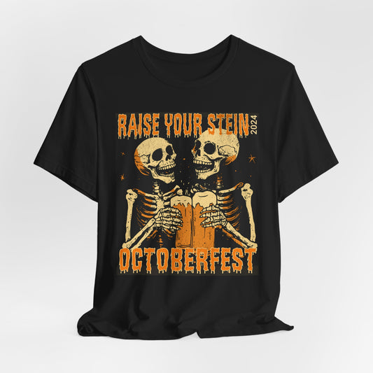 Unisex Octoberfest 2024 Skeleton Shirt, Octoberfest Beer Drinking Halloween Shirt, Halloween Gift T-shirt, Octoberfest T-shirt, Fall T-shirt