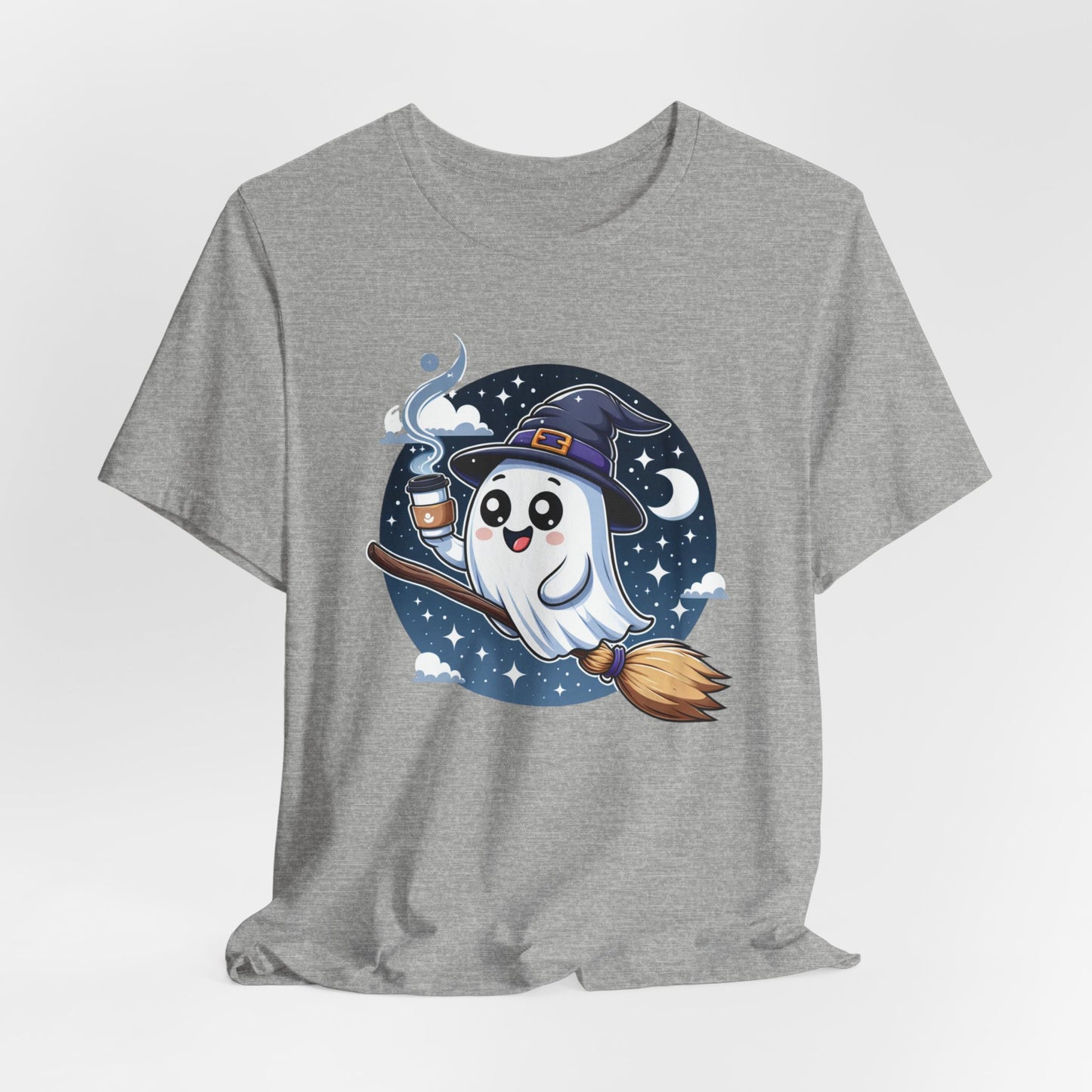 Ghost flying with Coffee Halloween Shirt, Halloween Women's Mens Shirt, Cute Halloween Ghost Shirt, Trick or Treat Shirt, Halloween Gift