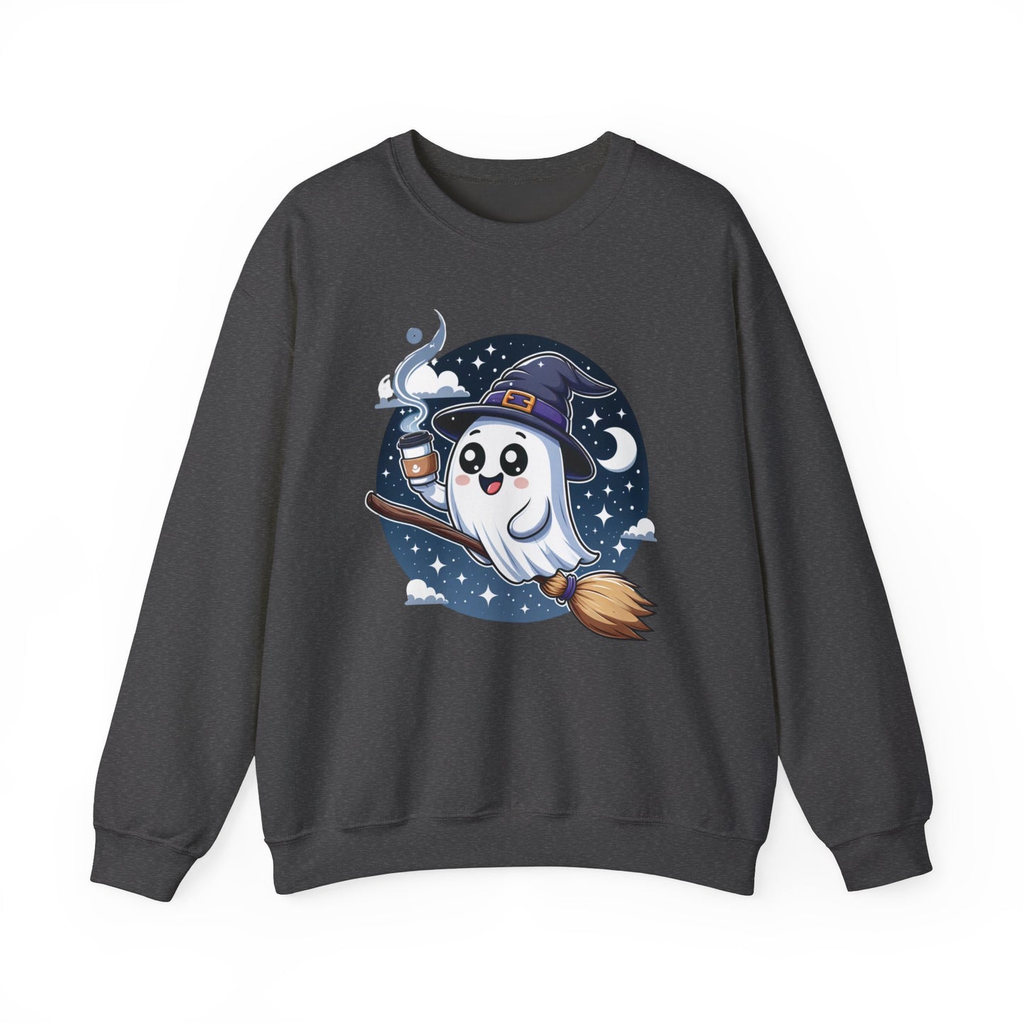 Witchy Ghost and Coffee Sweatshirt, Womens Ghost Sweatshirt, Spooky Pullover, Spooky Season, Cute Halloween Shirt, Fall Oversized Sweatshirt