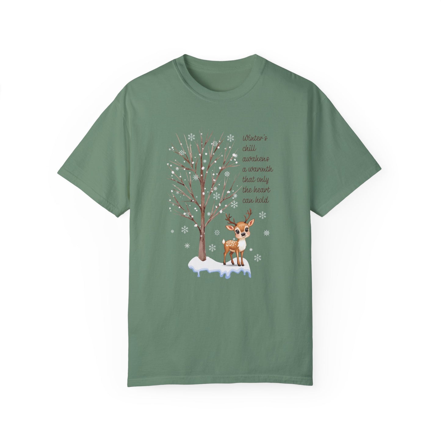 Deer Comfort Colors Unisex T-Shirt, Snow Tree T-Shirt, Winter Graphic T-Shirt, Christmas Shirts for Women, Inspirational Shirt, Holiday Gift