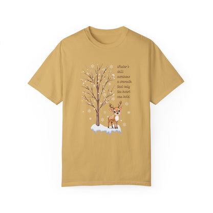 Deer Comfort Colors Unisex T-Shirt, Snow Tree T-Shirt, Winter Graphic T-Shirt, Christmas Shirts for Women, Inspirational Shirt, Holiday Gift