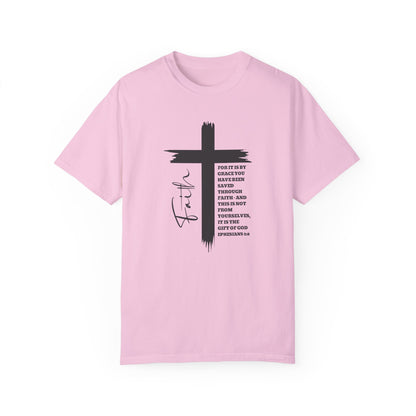 Christian Comfort Colors® Shirt, Faith Shirt Ephesians 2:8, Bible Verse Shirt, Christian Shirt, Faith Cross Tee, Oversized Tee, Church Shirt