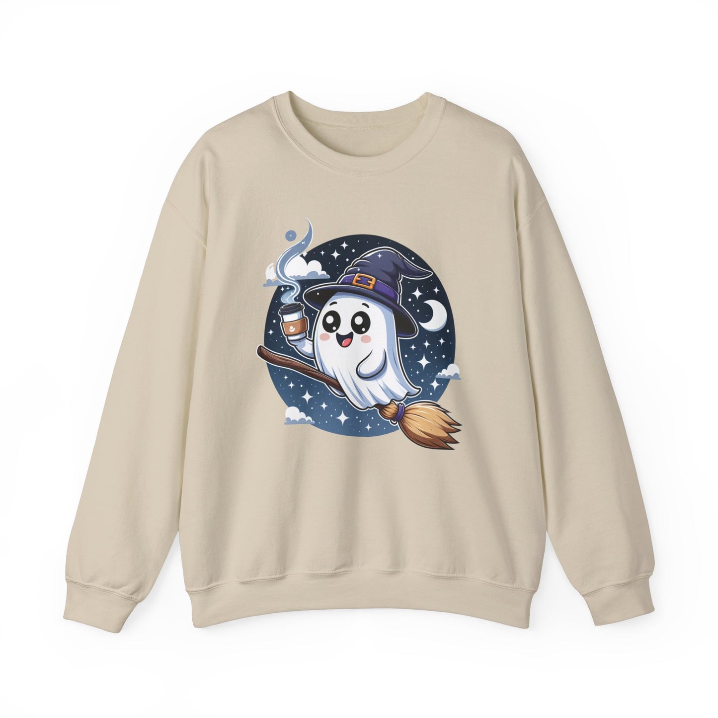 Witchy Ghost and Coffee Sweatshirt, Womens Ghost Sweatshirt, Spooky Pullover, Spooky Season, Cute Halloween Shirt, Fall Oversized Sweatshirt