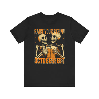 Unisex Octoberfest 2024 Skeleton Shirt, Octoberfest Beer Drinking Halloween Shirt, Halloween Gift T-shirt, Octoberfest T-shirt, Fall T-shirt