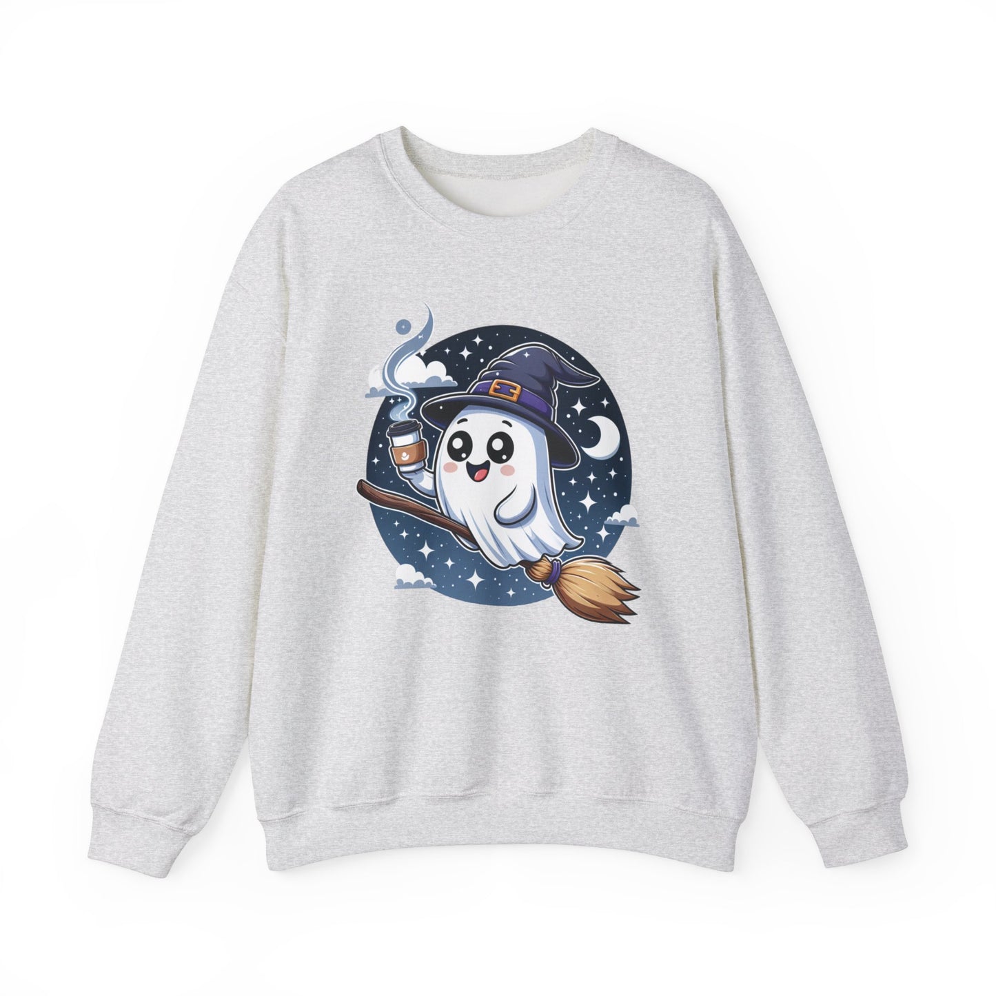 Witchy Ghost and Coffee Sweatshirt, Womens Ghost Sweatshirt, Spooky Pullover, Spooky Season, Cute Halloween Shirt, Fall Oversized Sweatshirt