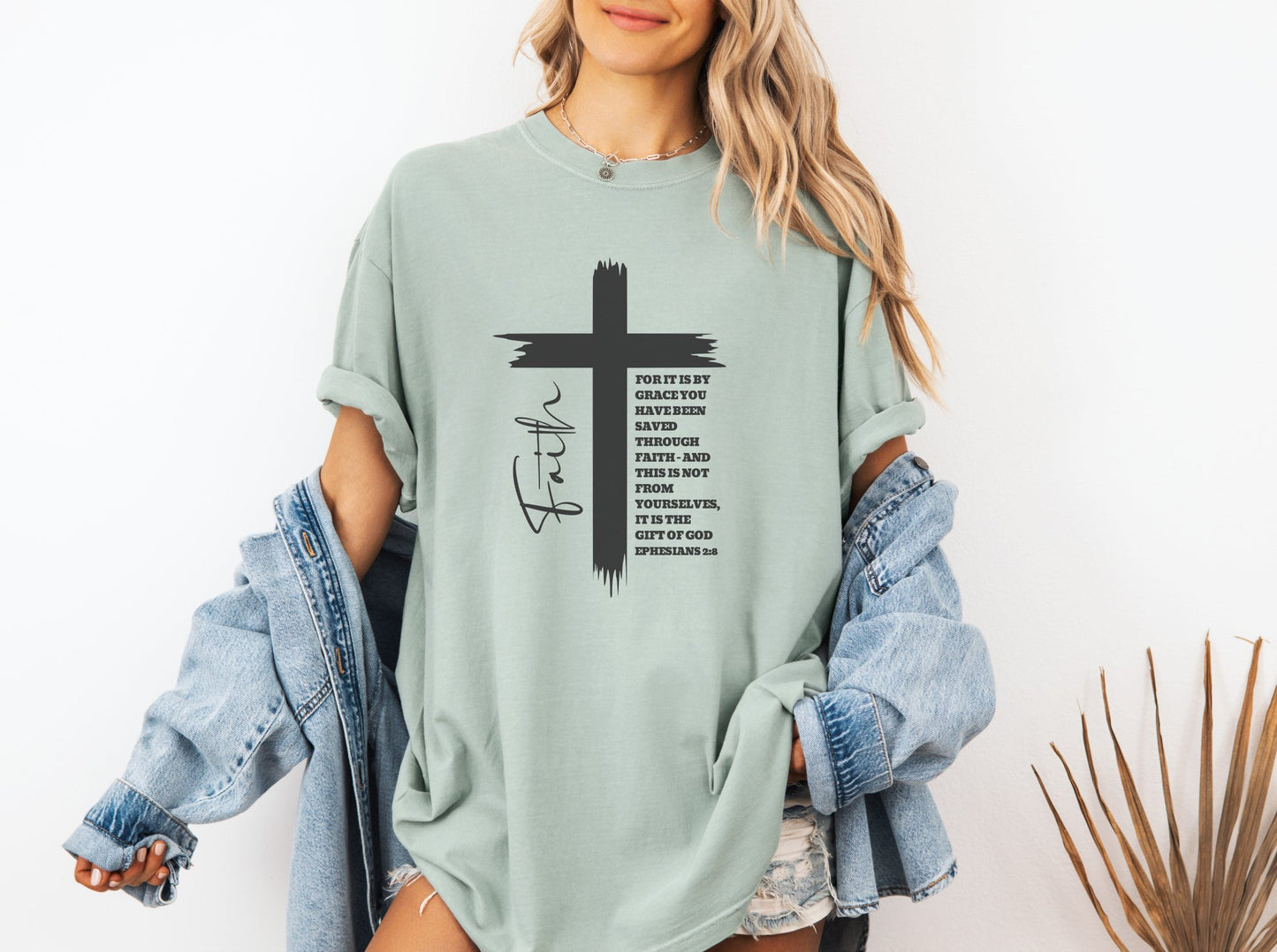 Christian Comfort Colors® Shirt, Faith Shirt Ephesians 2:8, Bible Verse Shirt, Christian Shirt, Faith Cross Tee, Oversized Tee, Church Shirt