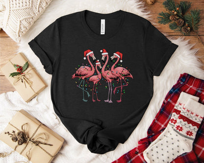 Christmas Flamingo Lights Shirt, Funny Christmas Unisex Shirt, Xmas Animal Shirt, Holiday Shirt, Flamingo Shirt, Santa Hat Tee, Gift for