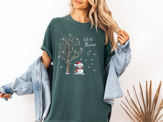 Retro Christmas Comfort Colors Shirt, Let It Snow T-Shirt, Funny Snowman Shirt, Trendy Christmas Gift Shirt, Winter Shirt, Women Xmas Shirt