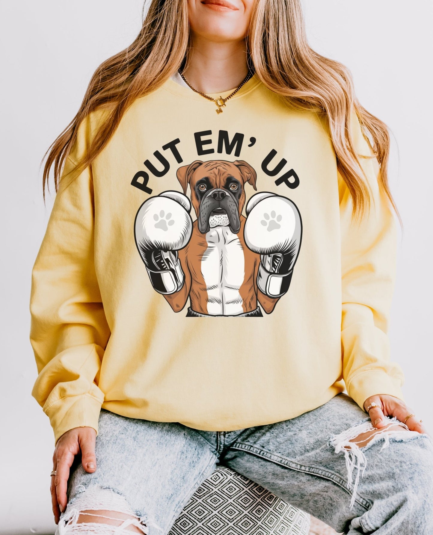 Boxer with Gloves, Put Em Up Cute Dog Lover Sweatshirt