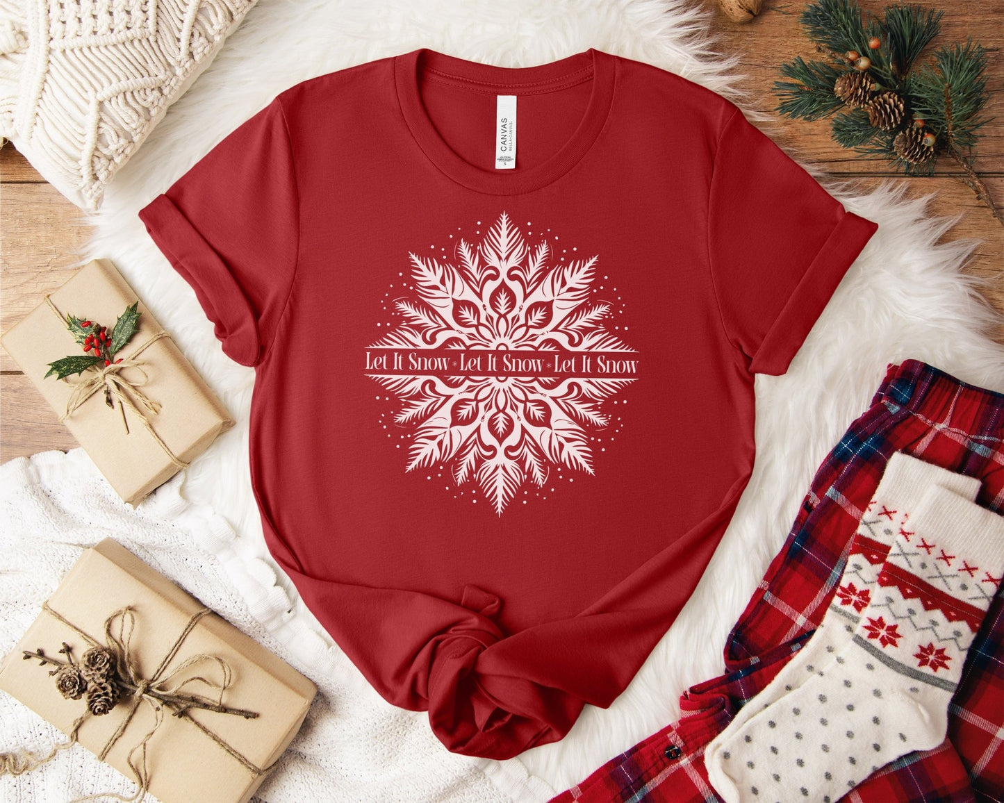 Funny Let It Snow Shirt, Snowflake Shirt, Winter Short Sleeve Shirt, Bella Canvas Shirt, Unisex Christmas Shirt, Women's Snowflake Shirt