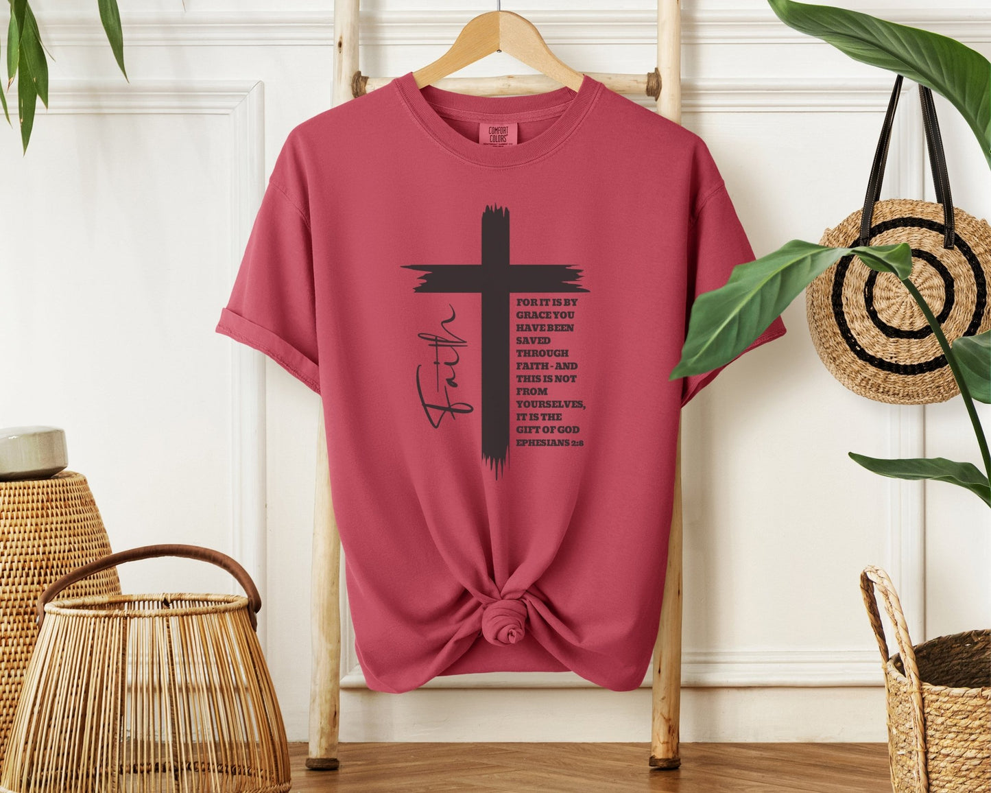 Christian Comfort Colors® Shirt, Faith Shirt Ephesians 2:8, Bible Verse Shirt, Christian Shirt, Faith Cross Tee, Oversized Tee, Church Shirt