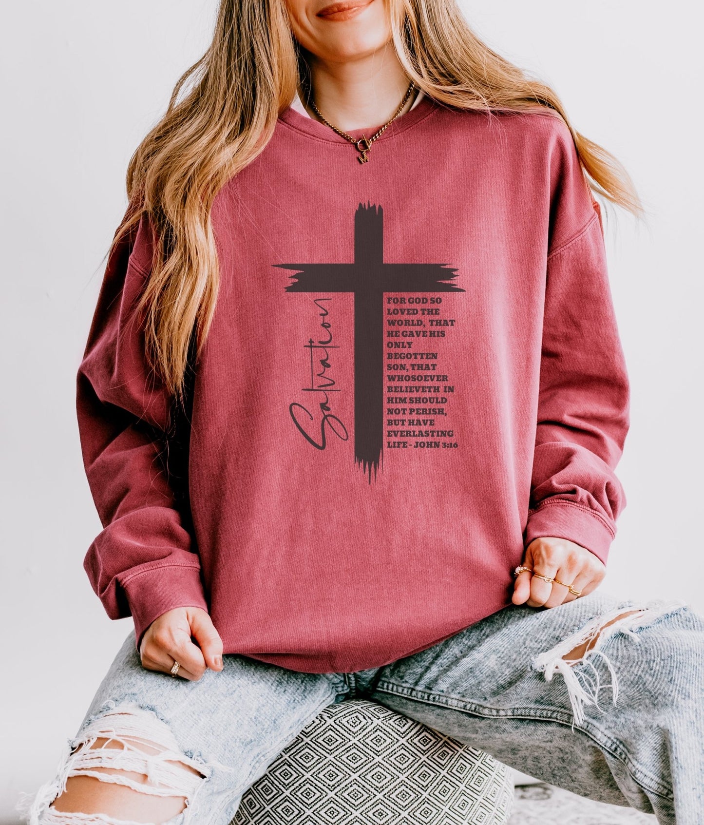 Salvation Sweatshirt, John 3:16 Sweatshirt, Aesthetic Jesus Sweatshirt, Bible Verse Shirt, Cross Sweatshirt, Women Faith Shirt, Jesus Shirt