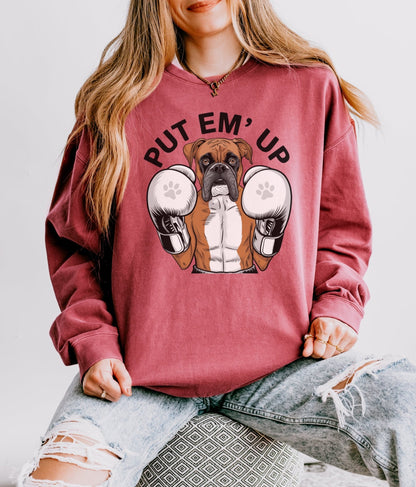Boxer with Gloves, Put Em Up Cute Dog Lover Sweatshirt