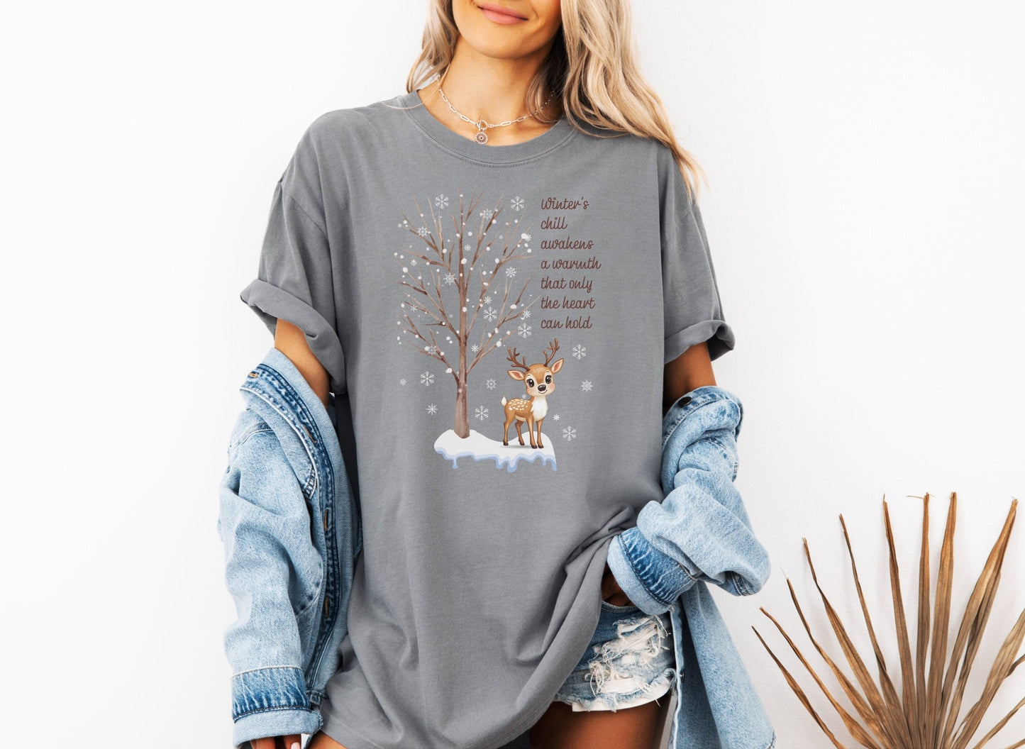 Deer Comfort Colors Unisex T-Shirt, Snow Tree T-Shirt, Winter Graphic T-Shirt, Christmas Shirts for Women, Inspirational Shirt, Holiday Gift