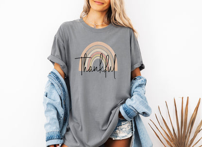 Thankful Comfort Colors® Shirt, Thanksgiving Day Shirt, Thankful Rainbow Tee, Fall Shirt for Women, Retro Fall Tee, Autumn Gratefulness Gift