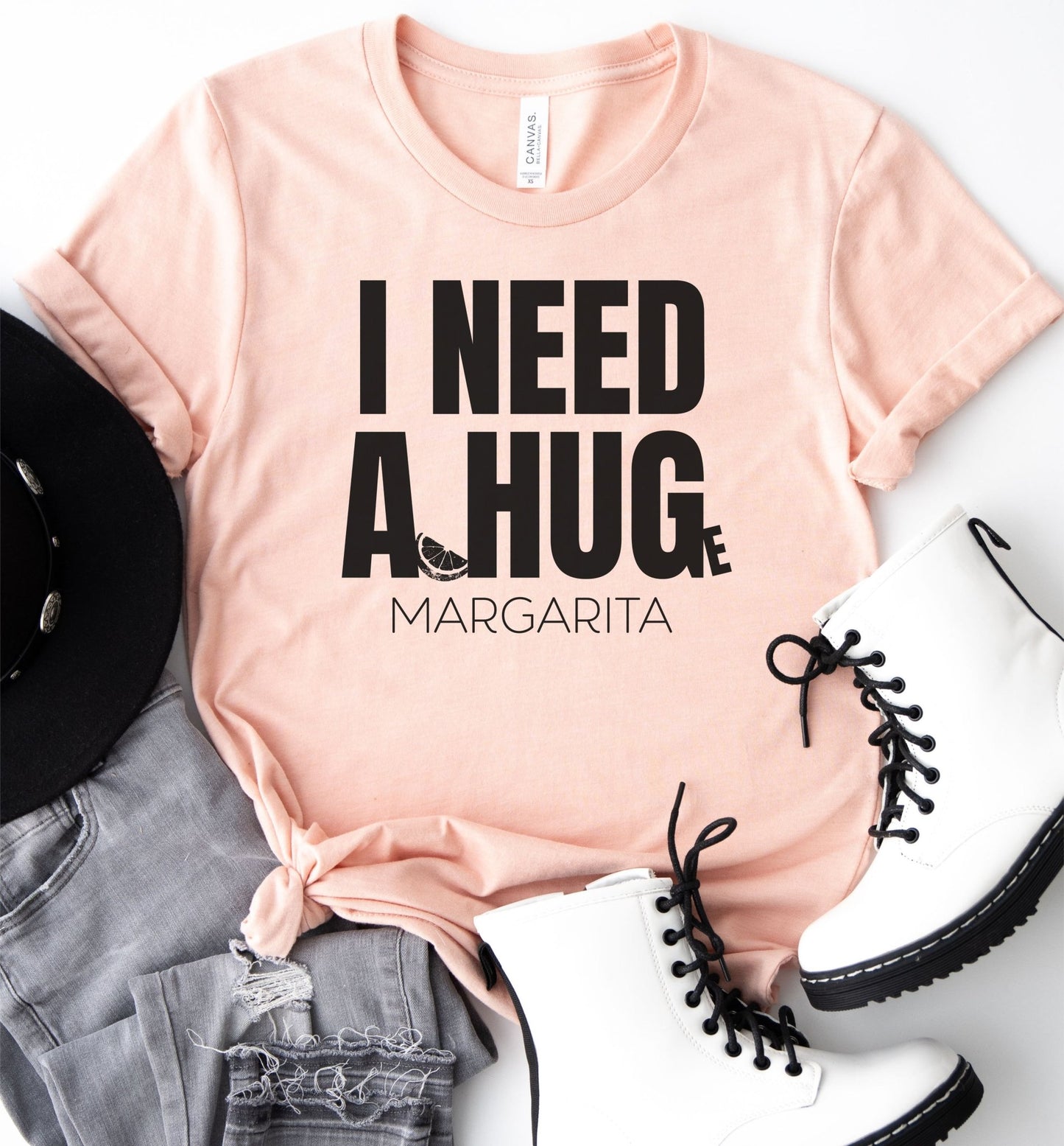 I Need a Huge Margarita, Funny Drinking T-Shirt - Unisex Jersey Tee - I Need a HUG/Huge Margarita Design