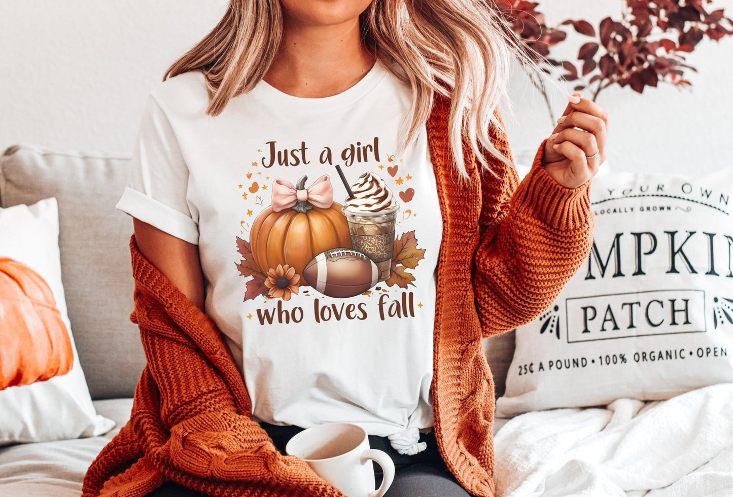 Just A Girl Who Loves Fall Shirt, Fall Lover T-Shirt, Women Football Shirt, Coffee Lover Tee, Thanksgiving Shirt, Cute Fall Shirt