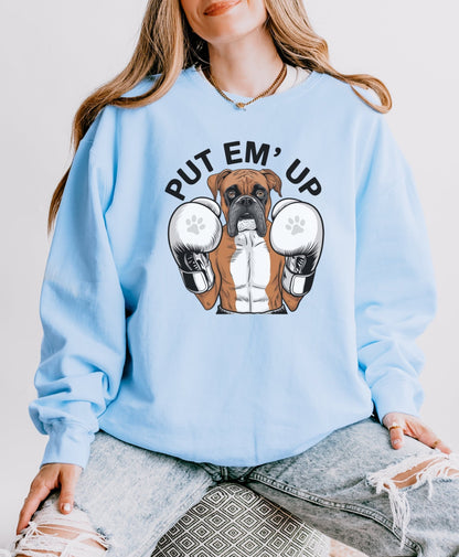 Boxer with Gloves, Put Em Up Cute Dog Lover Sweatshirt