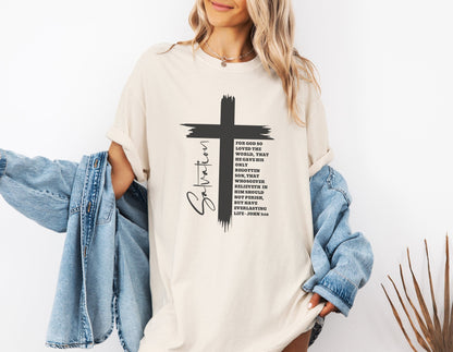 Comfort Color Salvation Shirt, Christian Apparel, Women Faith Shirt, John 3:16 Christian Shirt, Bible Verse Shirt, Jesus Shirt, Cross Shirt