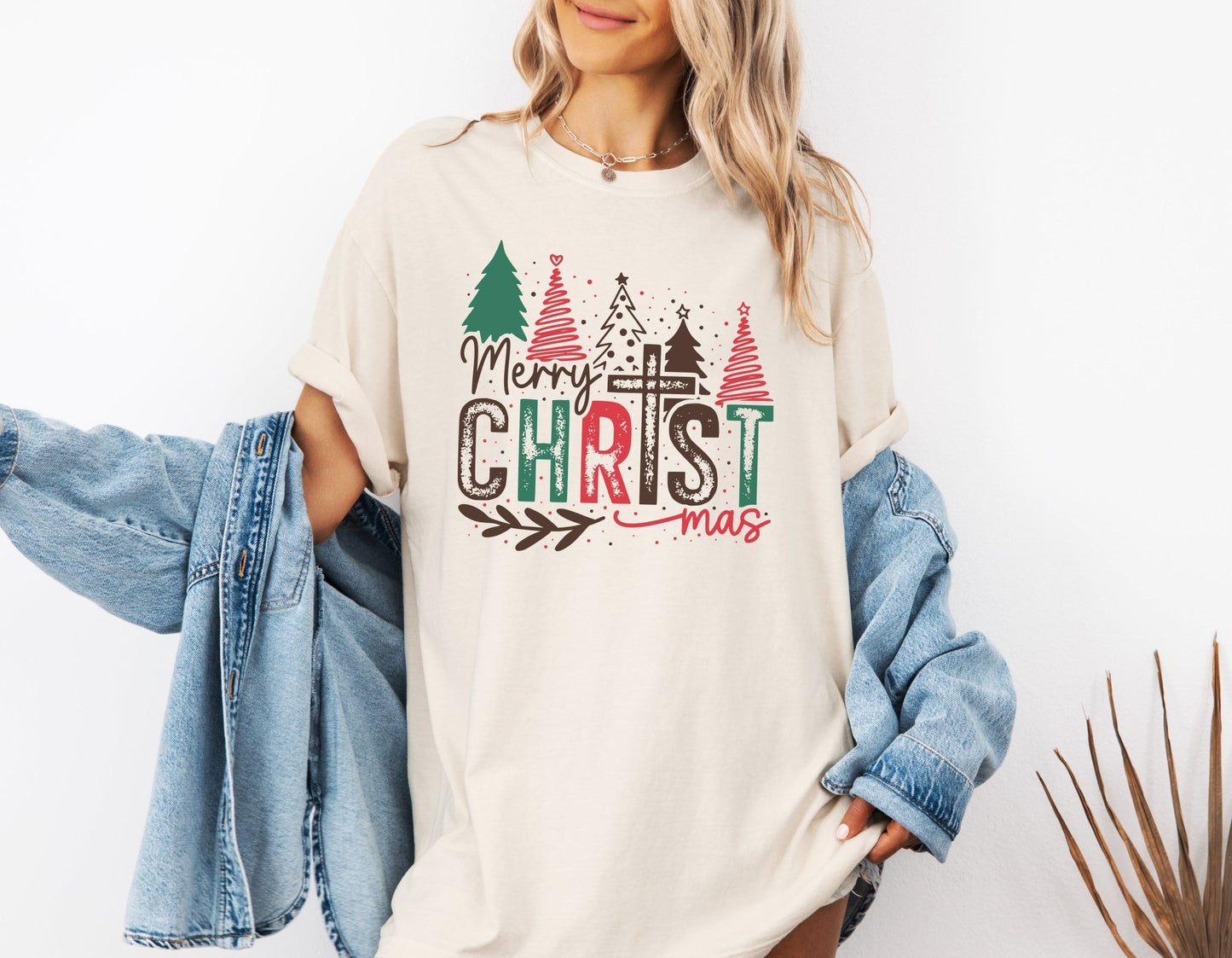 Merry Christmas Shirt, Christmas Cross Shirt, Women's Merry Shirt, Religious Holiday Shirt, Christmas Tree Shirt, Winter Shirt, Gift for Her