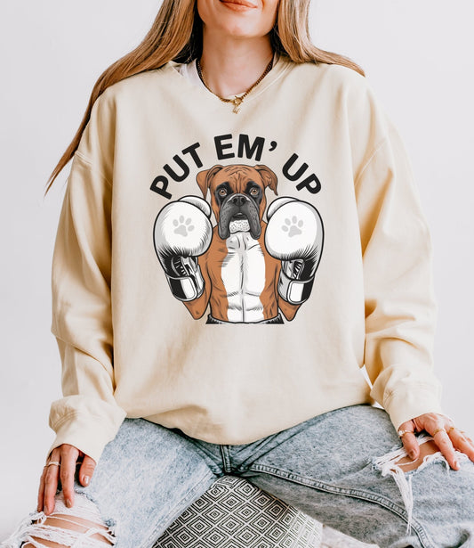 Boxer with Gloves, Put Em Up Cute Dog Lover Sweatshirt