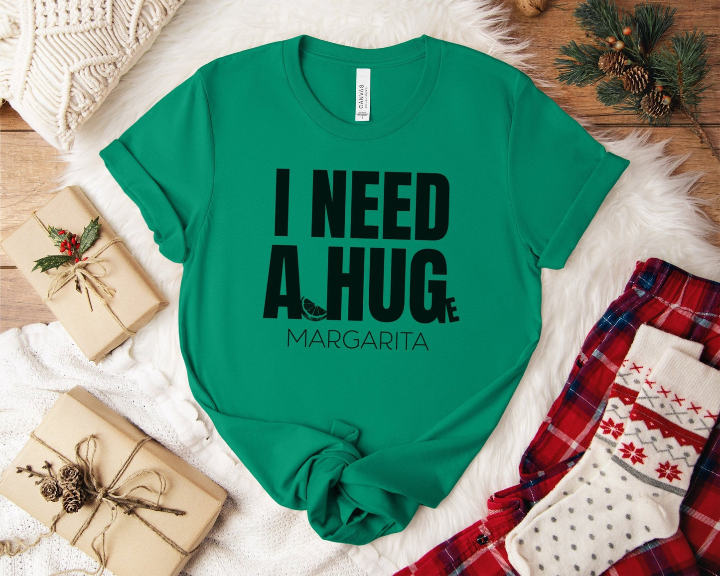 I Need a Huge Margarita, Funny Drinking T-Shirt - Unisex Jersey Tee - I Need a HUG/Huge Margarita Design