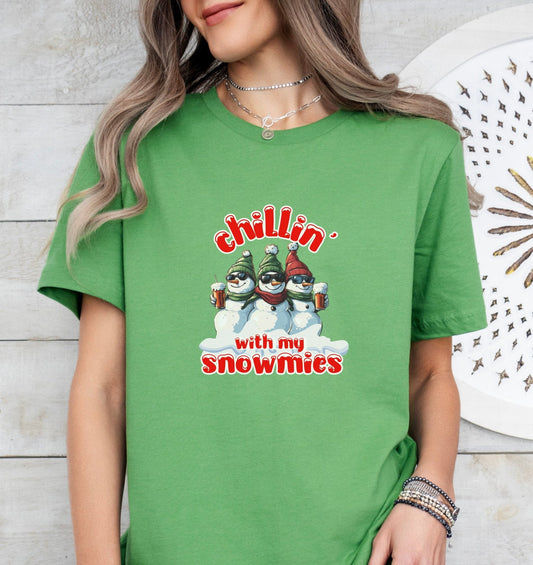 Chillin With My Snowmies T-Shirt,  Christmas Tee, Christmas Shirt, Xmas T-shirt, Snowman Tshirt, Snowman Gift, Snowman Christmas T-shirt