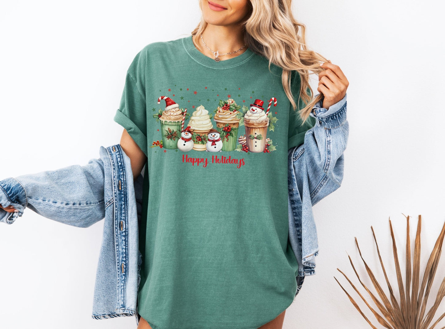 Comfort Colors Christmas Coffee Shirt, Snowman Xmas Shirt for Women, Happy Holidays Shirt, Coffee Lover Gift, Holiday Shirt, Ice Cream Shirt