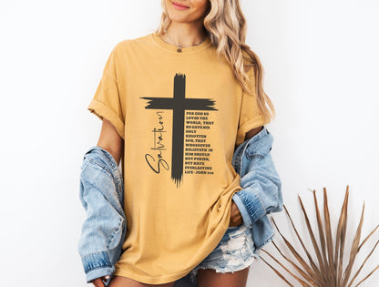 Comfort Color Salvation Shirt, Christian Apparel, Women Faith Shirt, John 3:16 Christian Shirt, Bible Verse Shirt, Jesus Shirt, Cross Shirt