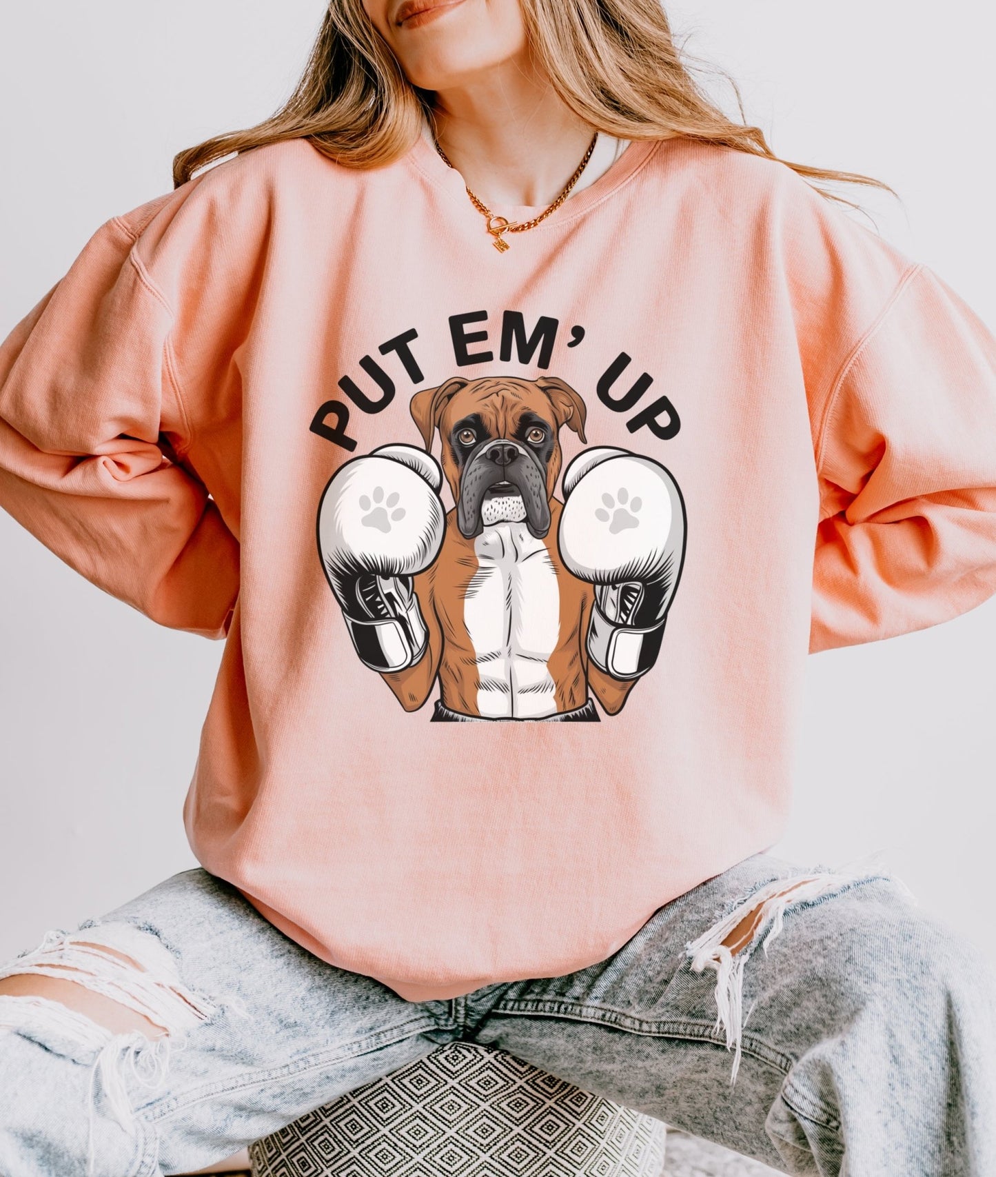 Boxer with Gloves, Put Em Up Cute Dog Lover Sweatshirt