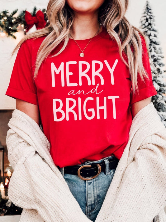 Merry and Bright Shirt, Women's Christmas Shirt, Boho Colors Bella Canvas Unisex Shirt, Family Christmas Party Tee, Holiday Shirt, Xmas Top