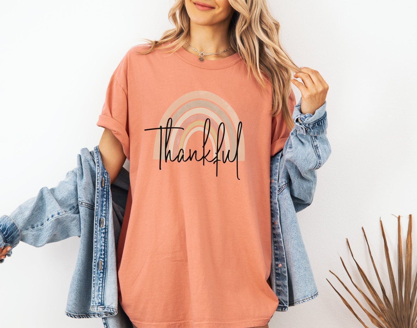 Thankful Comfort Colors® Shirt, Thanksgiving Day Shirt, Thankful Rainbow Tee, Fall Shirt for Women, Retro Fall Tee, Autumn Gratefulness Gift