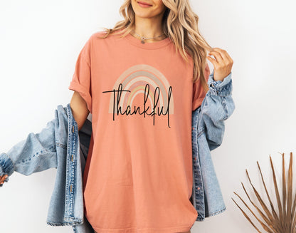 Thankful Comfort Colors® Shirt, Thanksgiving Day Shirt, Thankful Rainbow Tee, Fall Shirt for Women, Retro Fall Tee, Autumn Gratefulness Gift