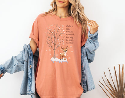 Deer Comfort Colors Unisex T-Shirt, Snow Tree T-Shirt, Winter Graphic T-Shirt, Christmas Shirts for Women, Inspirational Shirt, Holiday Gift