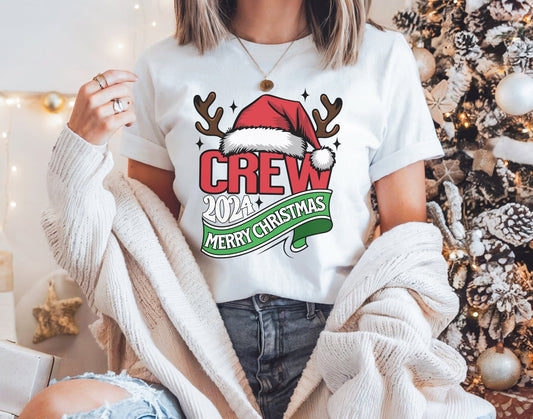 Merry Christmas Family Shirts, Santa Claus with Hat Antlers Unisex Shirt, Reindeer Women Christmas Tee, 2024 Xmas Crew Shirt, Holiday Outfit