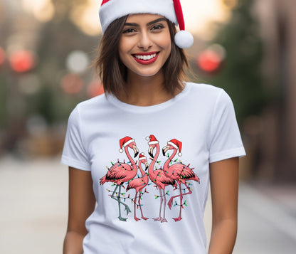 Christmas Flamingo Lights Shirt, Funny Christmas Unisex Shirt, Xmas Animal Shirt, Holiday Shirt, Flamingo Shirt, Santa Hat Tee, Gift for