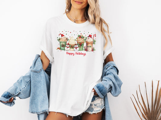 Comfort Colors Christmas Coffee Shirt, Snowman Xmas Shirt for Women, Happy Holidays Shirt, Coffee Lover Gift, Holiday Shirt, Ice Cream Shirt