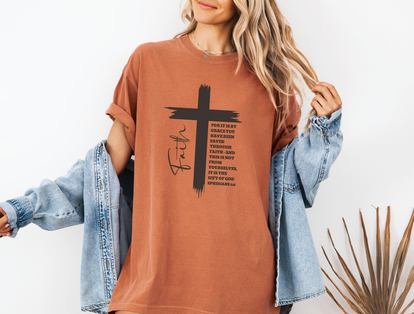 Christian Comfort Colors® Shirt, Faith Shirt Ephesians 2:8, Bible Verse Shirt, Christian Shirt, Faith Cross Tee, Oversized Tee, Church Shirt